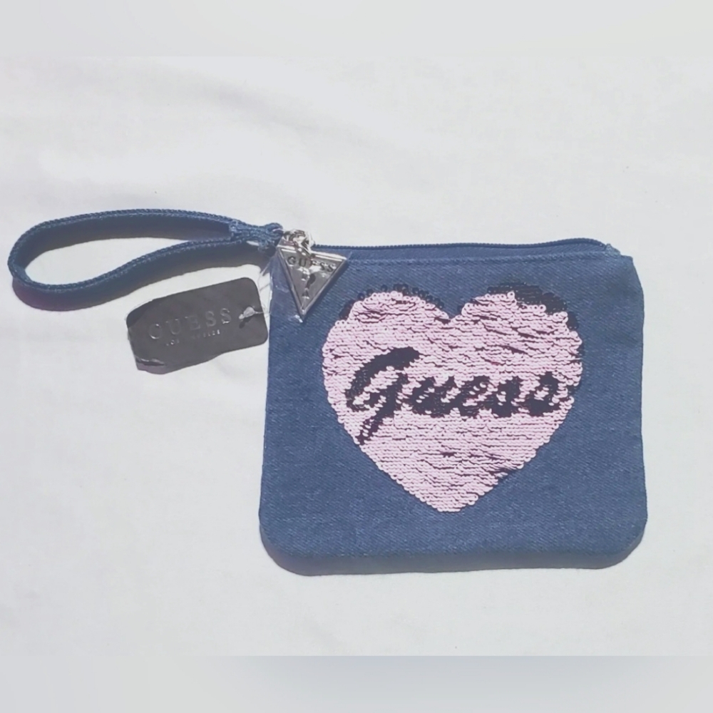 GUESS Reversible Sequin Denim Wristlet Guess/Love